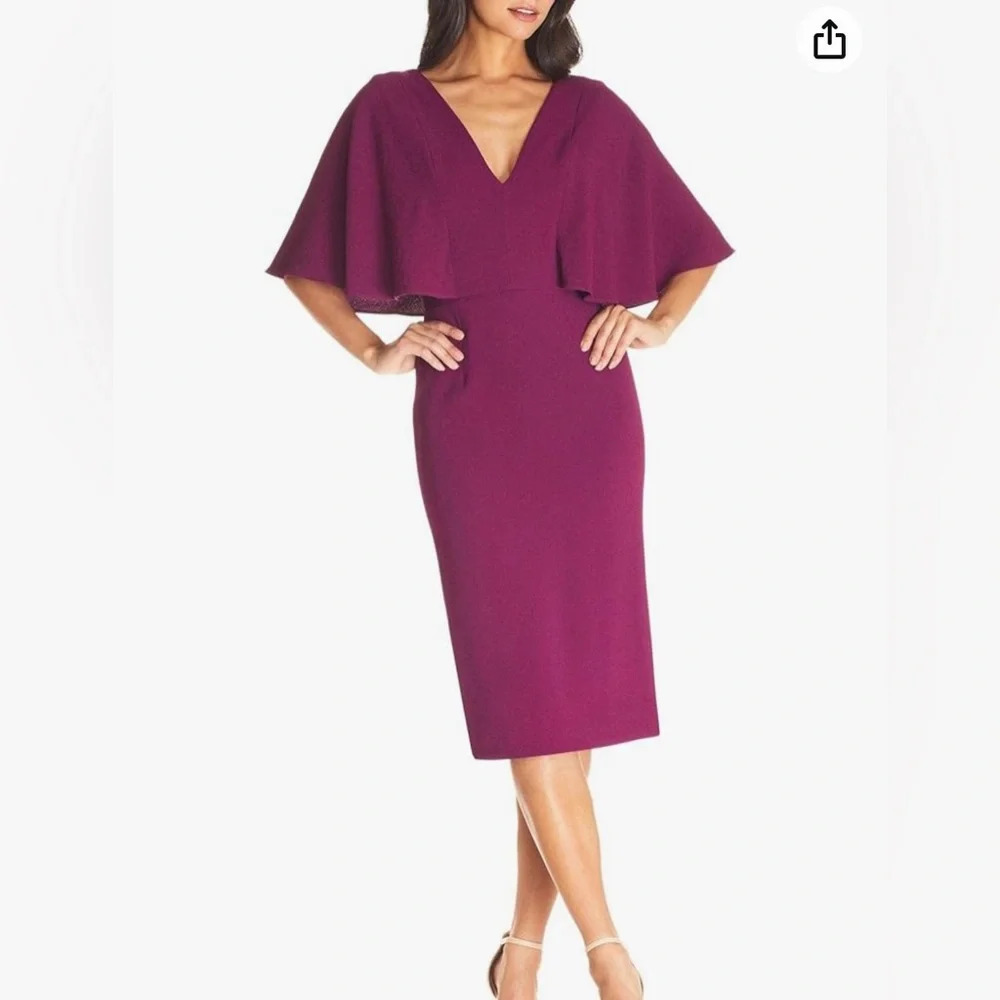 Dress the Population Louisa Flutter Sleeve V-Neck MIDI Sheath Dress NWT XXS